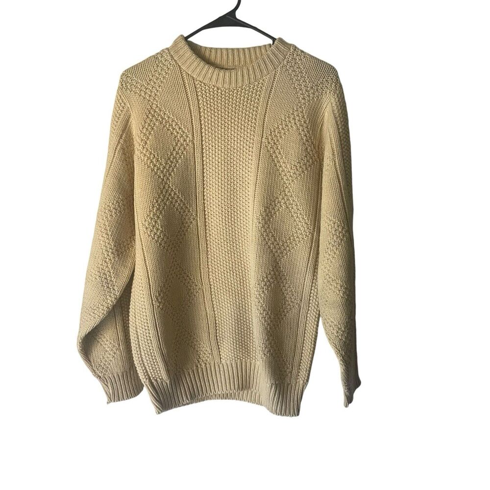 ALPS Vintage Men's Medium Ivory Chunky Knit‎ Grandpa Sweater Crew Neck Sweater